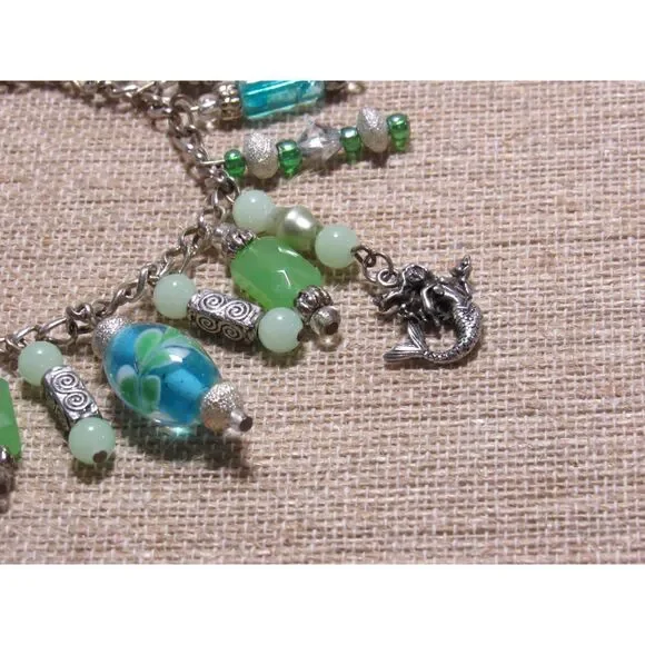 Handmade Mermaidcore Charm Bracelet - Seafoam & Teal Nautical Jewelry - Picture 7 of 10
